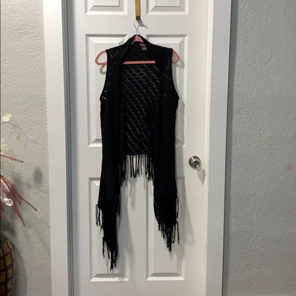 Black fringed sleeveless sweater vest
